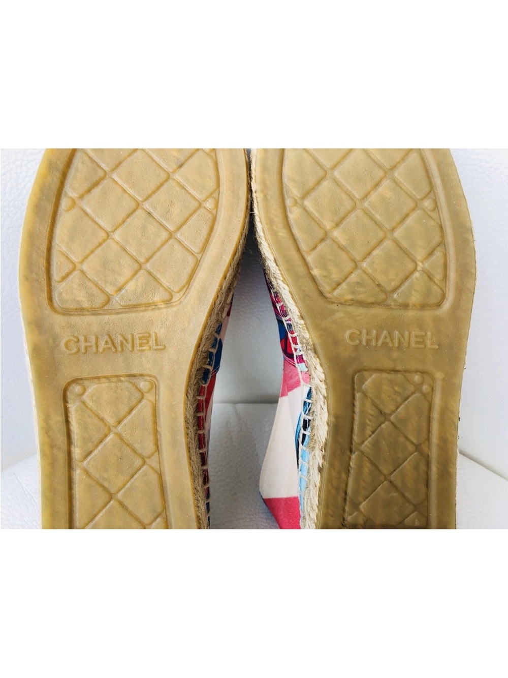 CHANEL MULTICOLOR CANVAS PINK BLACK PATENT LEATHER CAPTOE ESPADRILLE FLATS SZ 37 - Picture 11 of 12